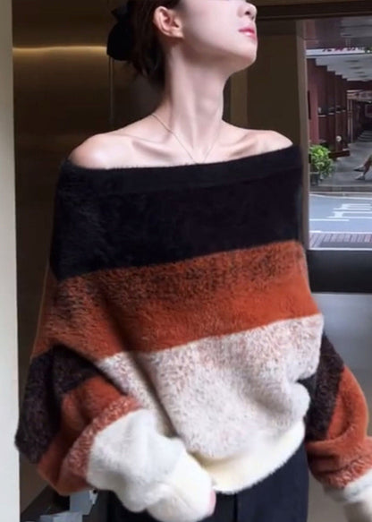 Suéteres de punto con cuello halter, rayas y patchwork para invierno