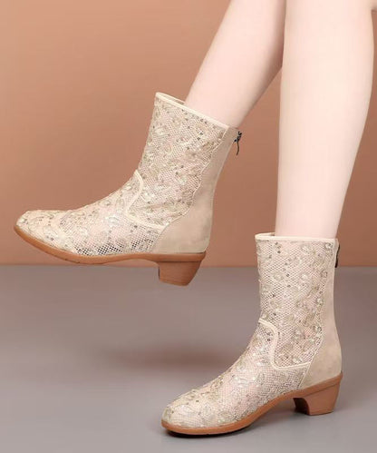 Stylische, klobige Stiefel mit Splicing-Design, schwarz, atmungsaktives Mesh