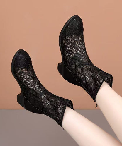 Stylische, klobige Stiefel mit Splicing-Design, schwarz, atmungsaktives Mesh