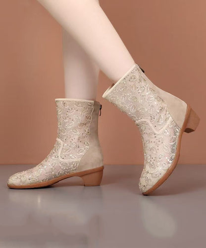 Stylische, klobige Stiefel mit Splicing-Design, schwarz, atmungsaktives Mesh