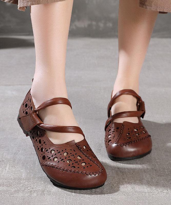 Stylish Splicing Loafers Green Genuine Leather Flat Sandals - SooLinen