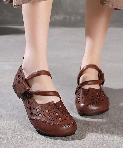 Stylish Splicing Loafers Green Genuine Leather Flat Sandals - SooLinen