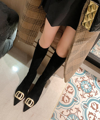 Botas de tacón de aguja con punta puntiaguda de ante negro con estilo