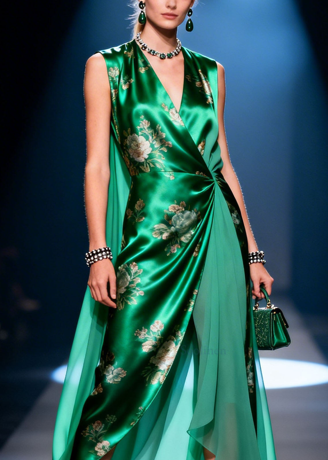 Stylish V Neck Asymmetrical Design Patchwork Chiffon Dresses Summer