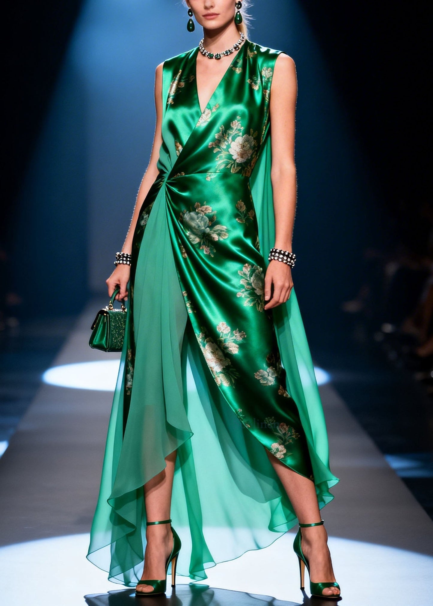 Stylish V Neck Asymmetrical Design Patchwork Chiffon Dresses Summer