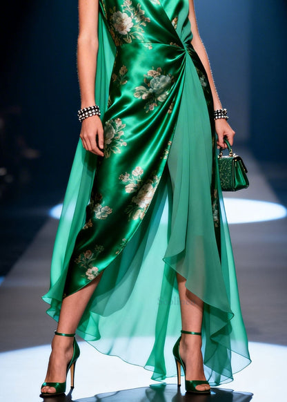 Stylish V Neck Asymmetrical Design Patchwork Chiffon Dresses Summer