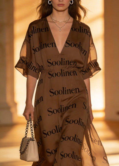 Stylish V Neck Print Chiffon Dress Summer