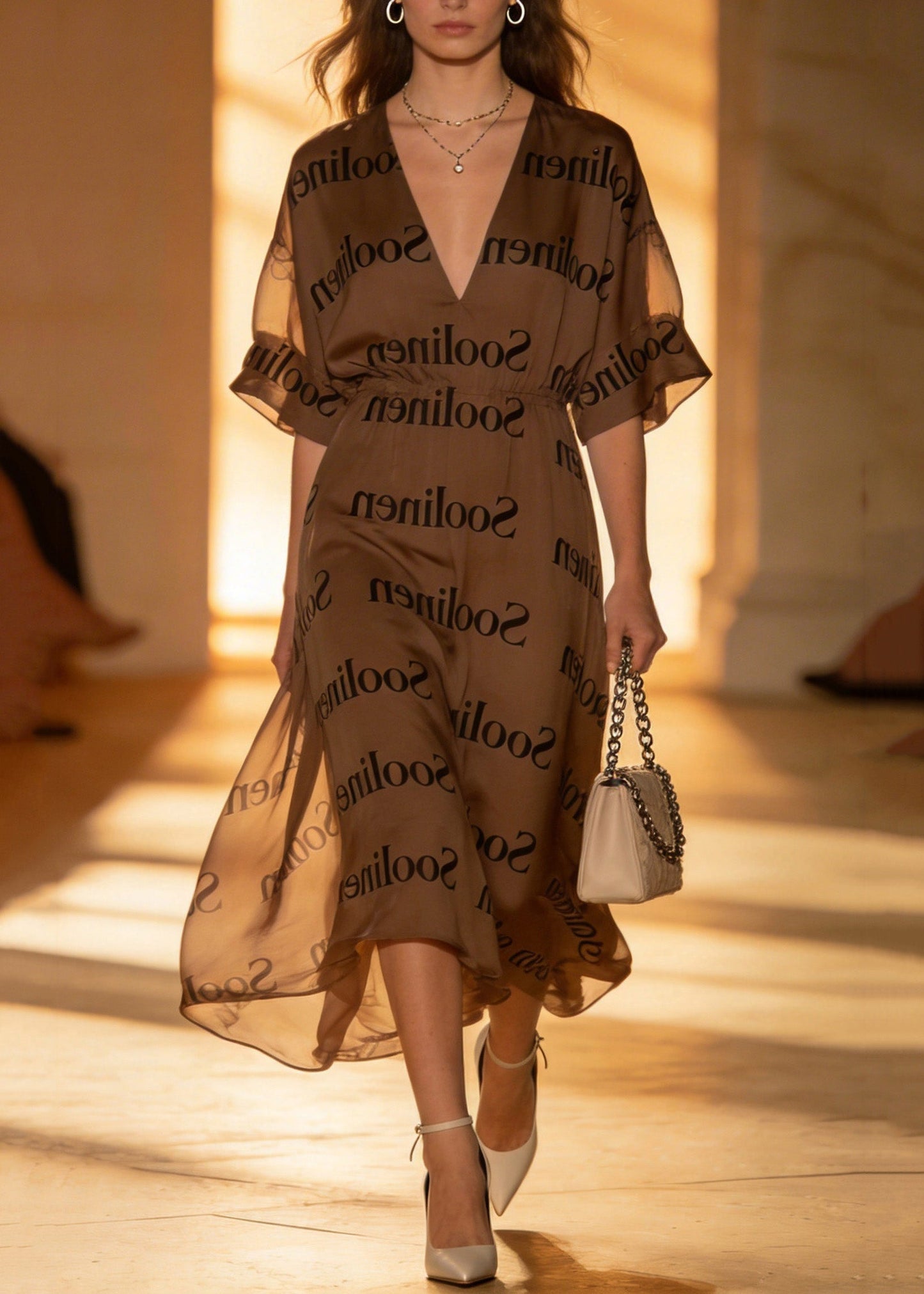 Stylish V Neck Print Chiffon Dress Summer