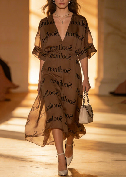 Stylish V Neck Print Chiffon Dress Summer