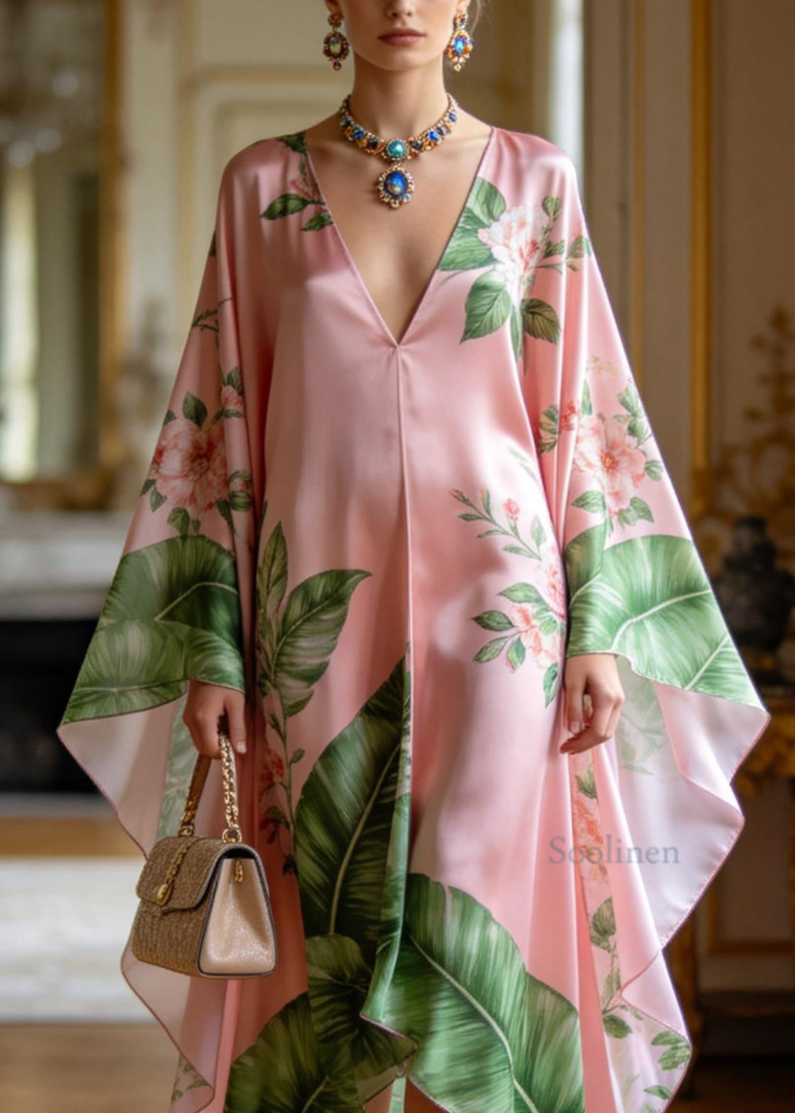 Stylish V Neck Print Plus Size Chiffon Vacation Dresses Summer