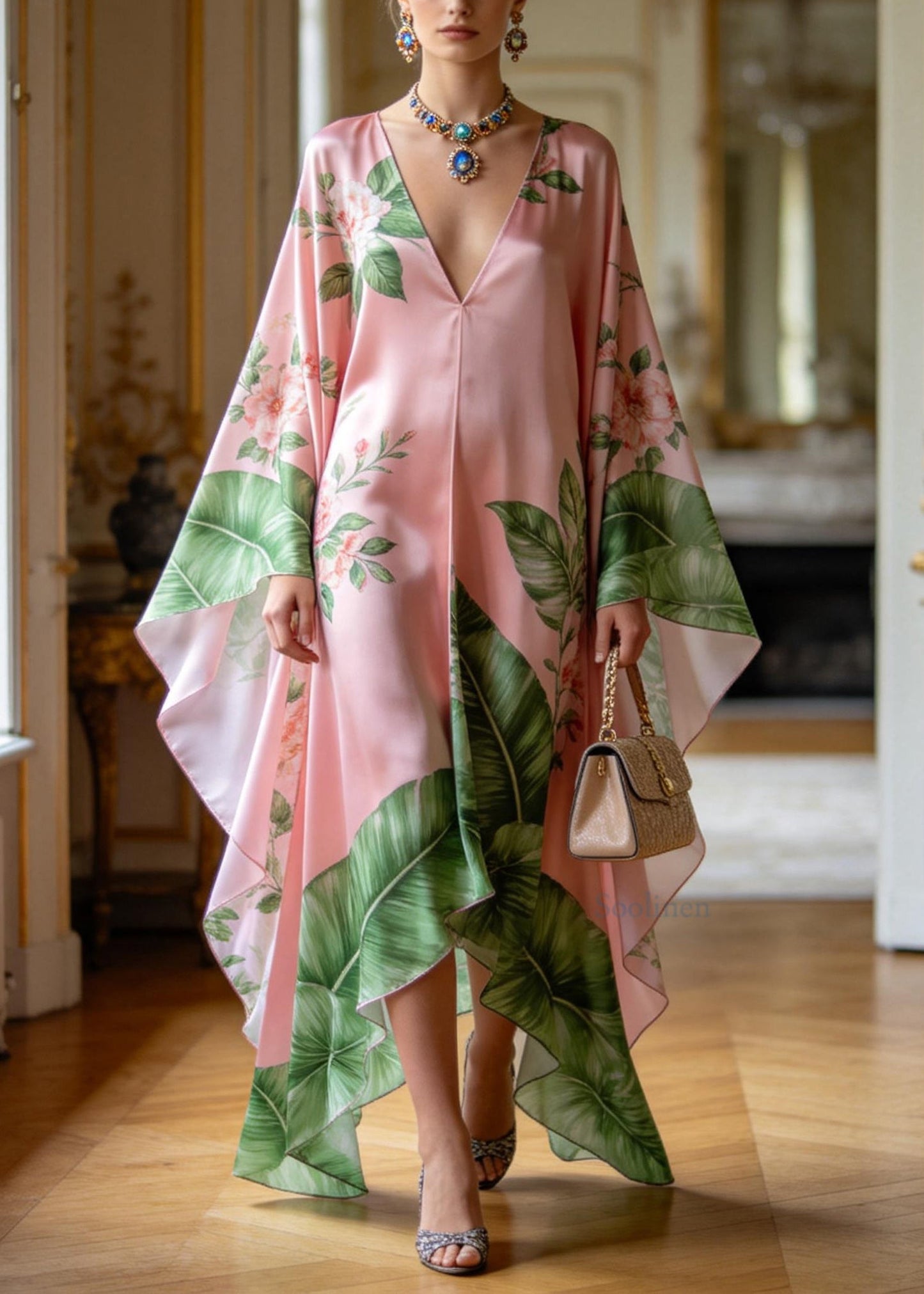 Stylish V Neck Print Plus Size Chiffon Vacation Dresses Summer