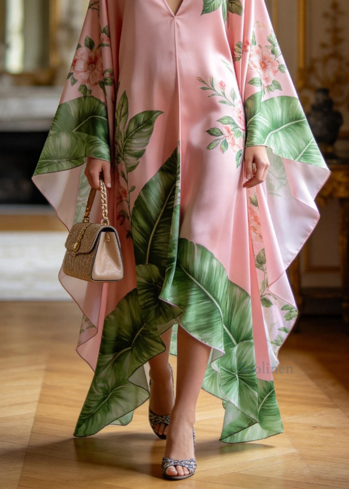 Stylish V Neck Print Plus Size Chiffon Vacation Dresses Summer