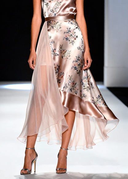 Stylish V Neck Print Tulle Patchwork Spaghetti Strap Dress Sleeveless