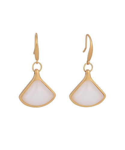 Stilvolle weiße antike Gold Jade fächerförmige Tropfen Ohrringe