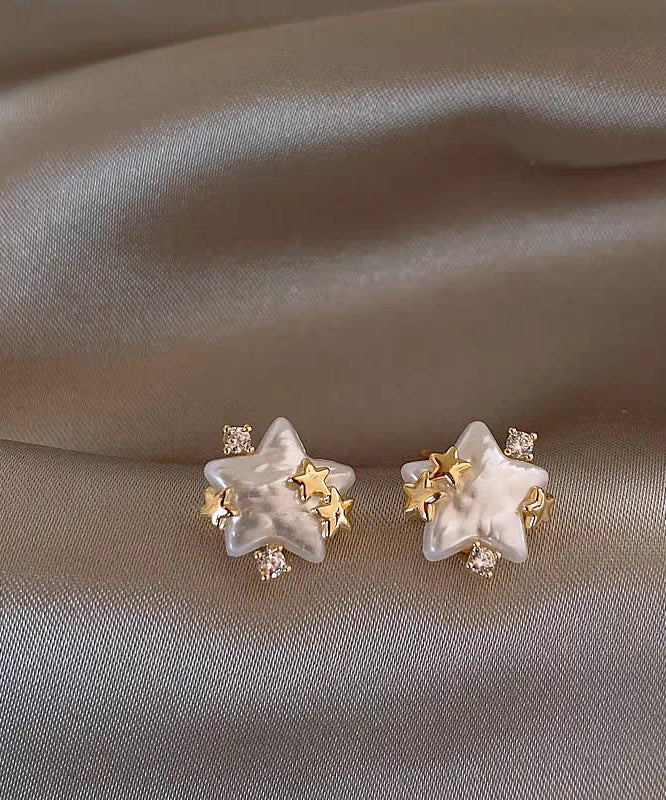 Stylish White Copper Alloy Zircon Star Pearl Stud Earrings