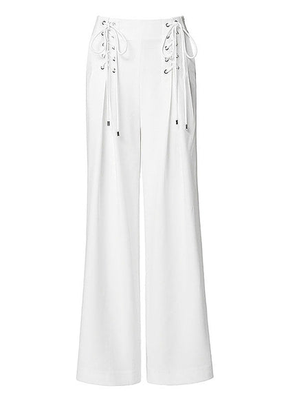 Stylish White High Waist Tie Waist Summer Wide Leg Pants