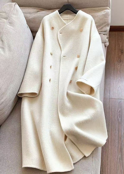 Stylish White Oversized Double Breast Woolen Trench Winter