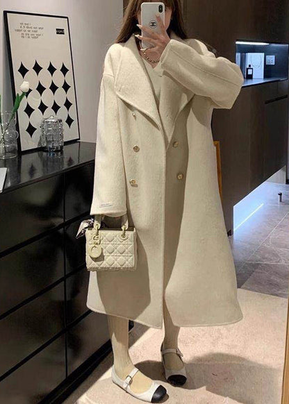Stylish White Oversized Double Breast Woolen Trench Winter