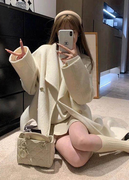 Stylish White Oversized Double Breast Woolen Trench Winter