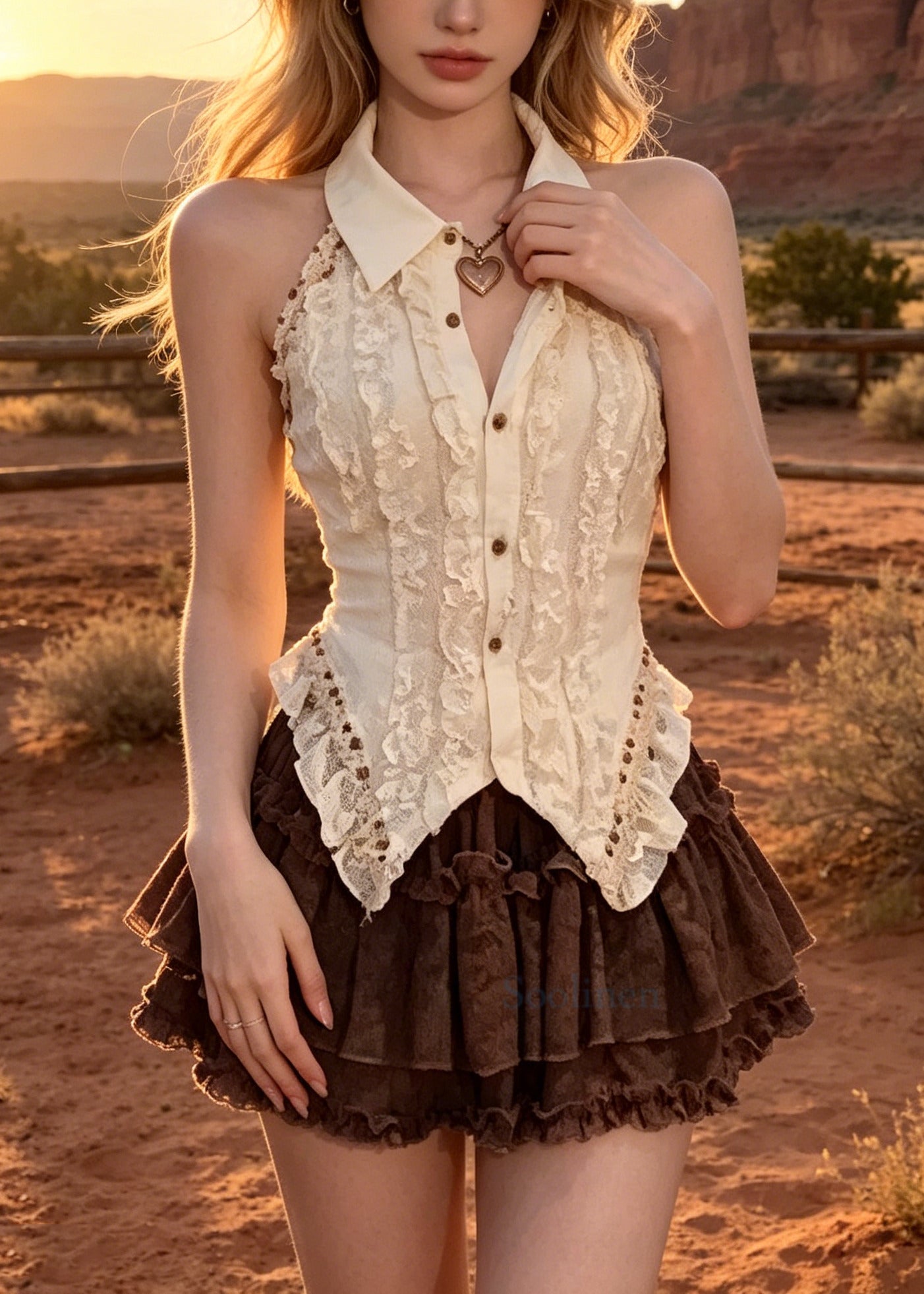 Stylish White Ruffled Silm Fit Cotton Two Pieces Set Sleeveless