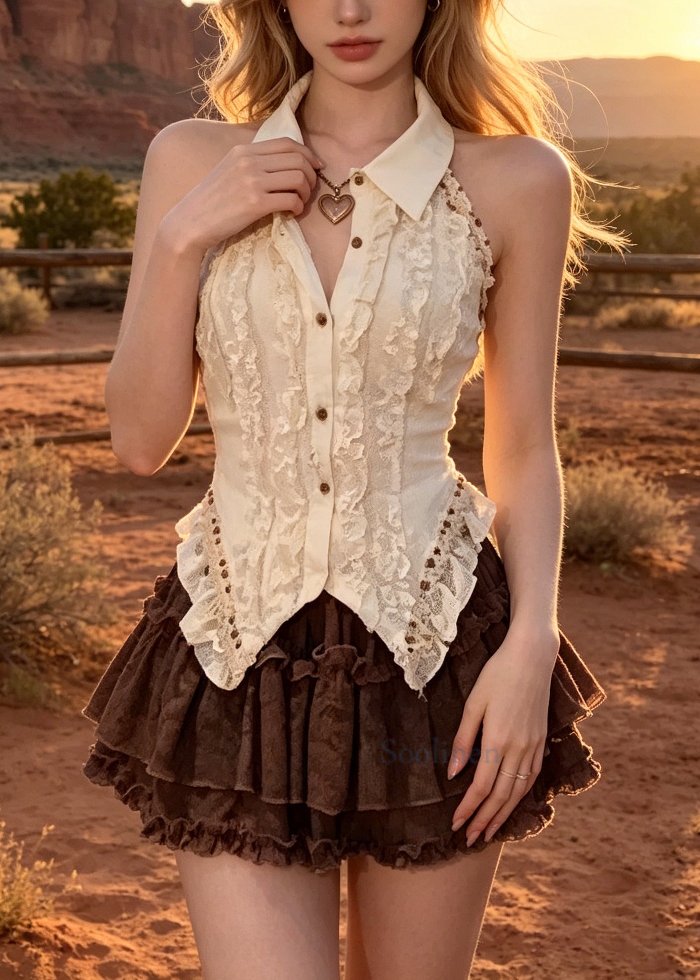 Stylish White Ruffled Silm Fit Cotton Two Pieces Set Sleeveless