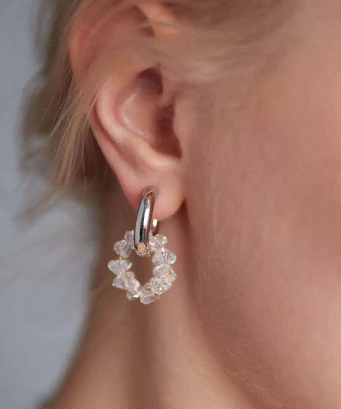 Stylish White Stainless Steel Crystal Hoop Earrings