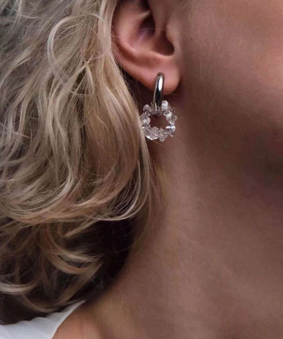Stylish White Stainless Steel Crystal Hoop Earrings