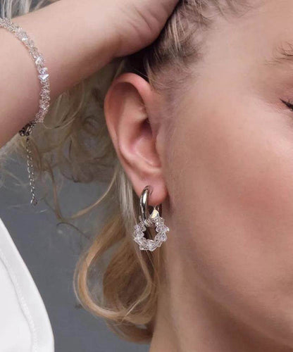 Stylish White Stainless Steel Crystal Hoop Earrings