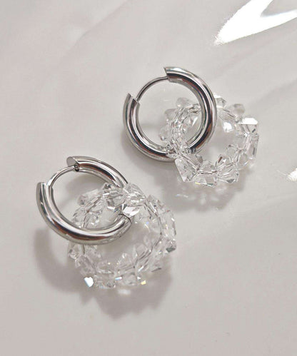 Stylish White Stainless Steel Crystal Hoop Earrings