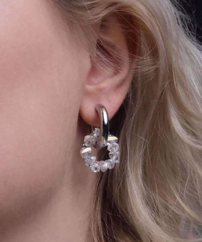 Stylish White Stainless Steel Crystal Hoop Earrings