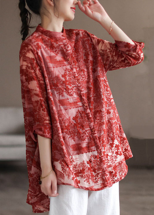 Camisa elegante de manga larga con cuello alto, bordado y encaje de patchwork en color blanco