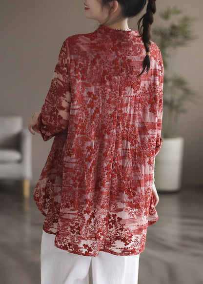 Camisa elegante de manga larga con cuello alto, bordado y encaje de patchwork en color blanco