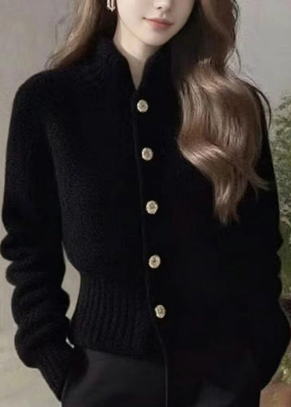 Stylish White Stand Collar Faux Mink Hair Knitted Cardigan Fall