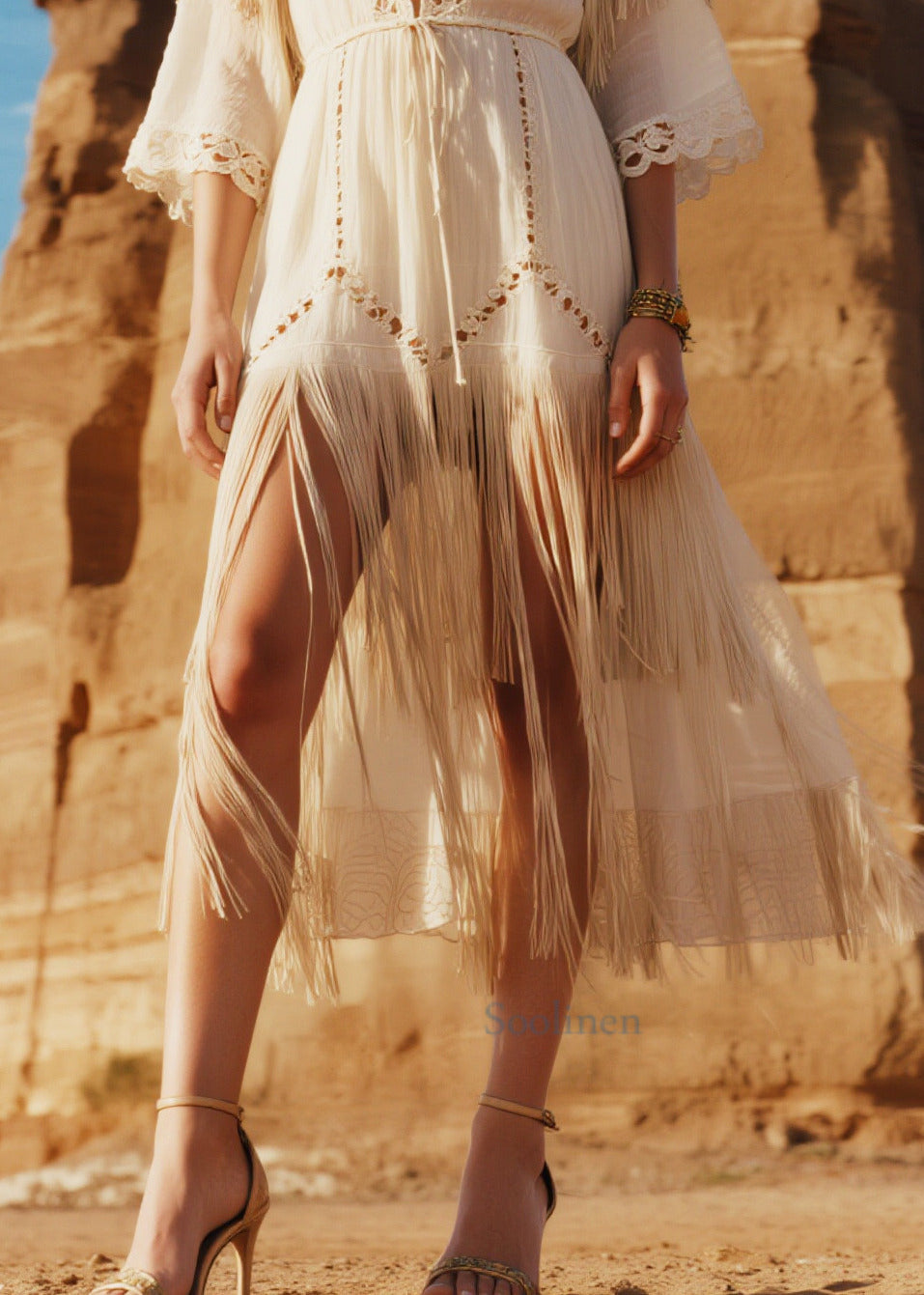Stylish White Tasseled Hollow Out Cotton Vacation Dresses Summer