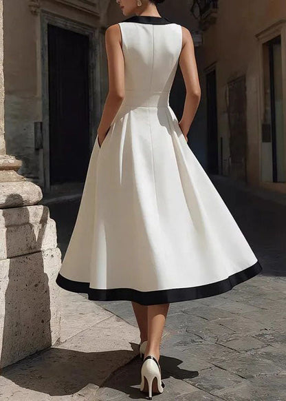 Stylish White V Neck Exra Large Hem Shift Dresses Sleeveless