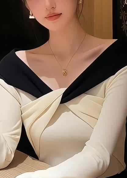 Suéter de punto con cuello en V blanco y patchwork para primavera