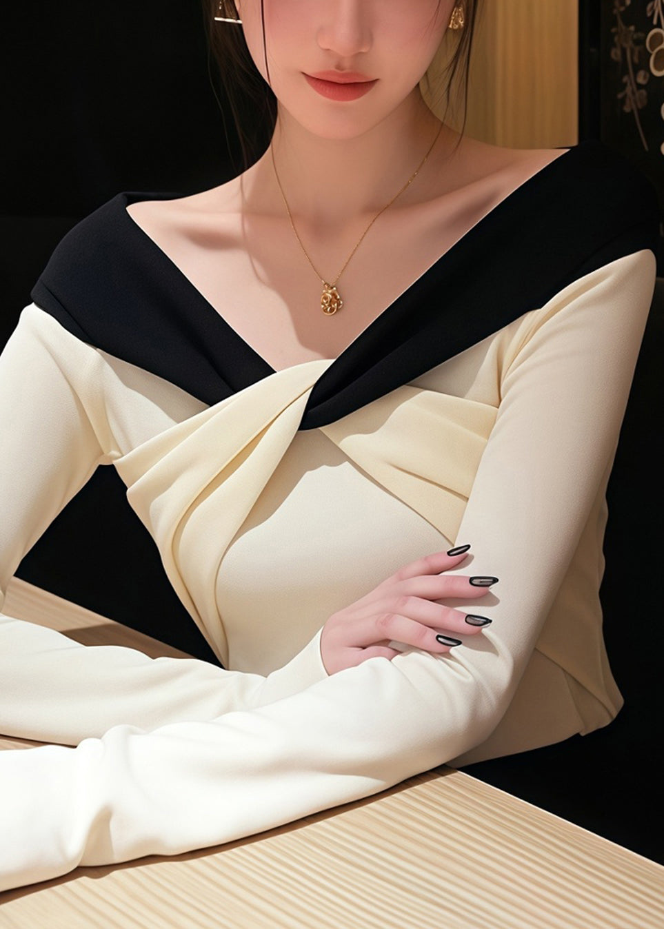 Suéter de punto con cuello en V blanco y patchwork para primavera