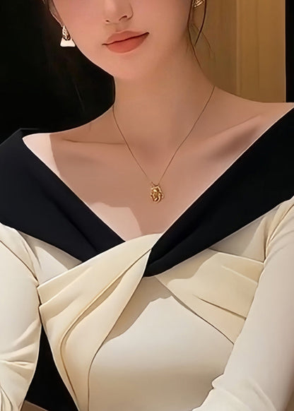 Suéter de punto con cuello en V blanco y patchwork para primavera