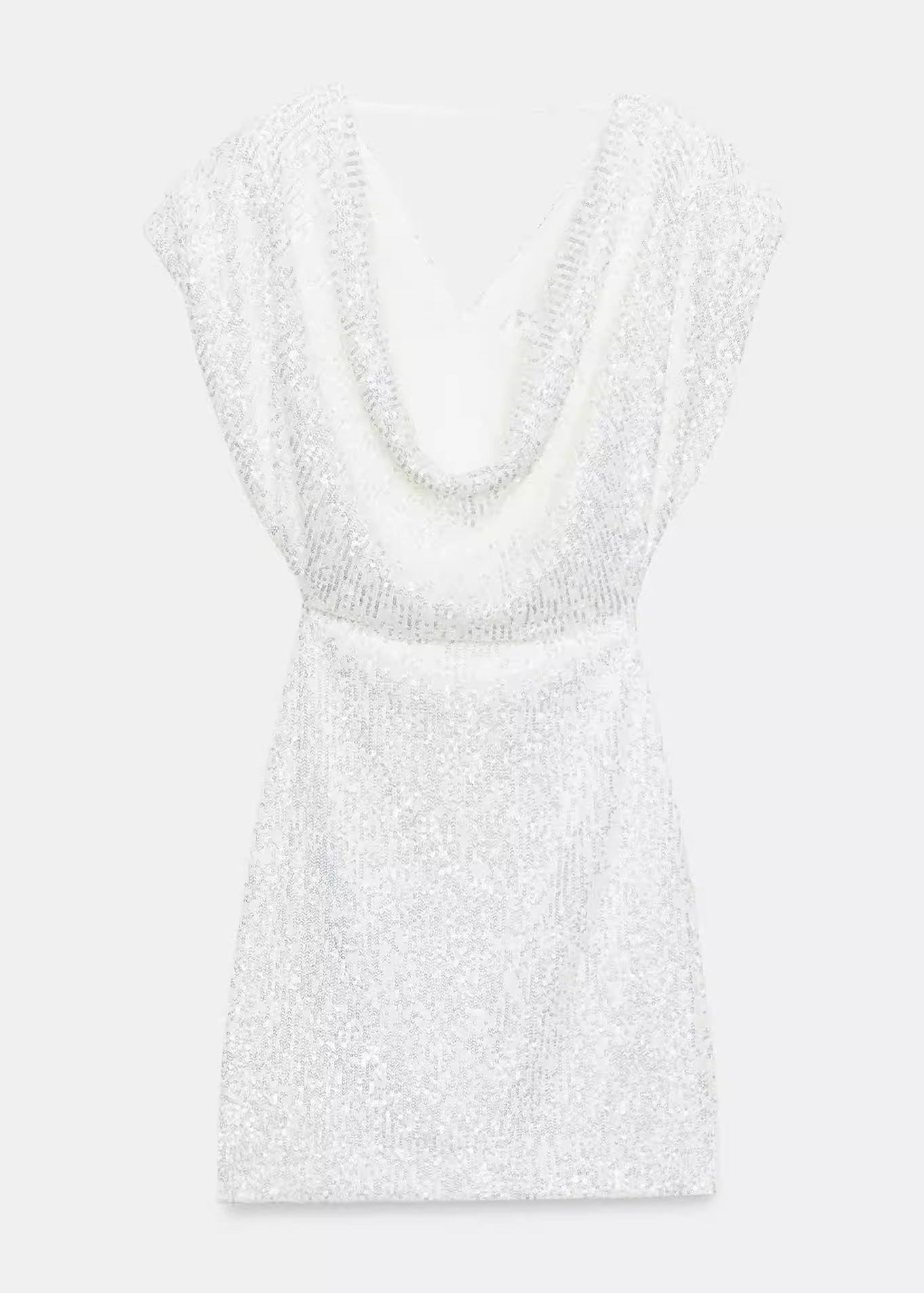Stylish White Wraped Sequins Mini Dresses Summer
