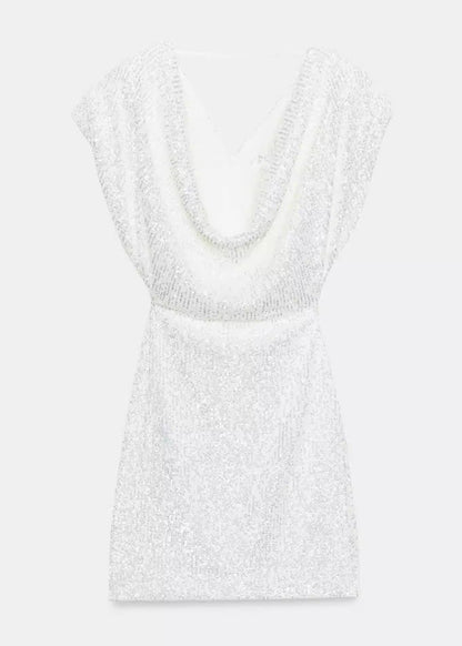 Stylish White Wraped Sequins Mini Dresses Summer