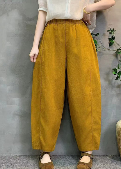 Stylish Yellow Elastic Waist Linen Harem Pants Summer