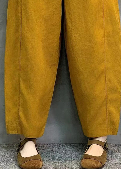 Stylish Yellow Elastic Waist Linen Harem Pants Summer