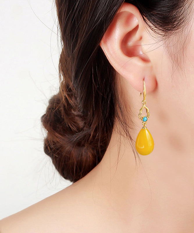 Stilvolle gelbe Sterling Silber Antike Gold eingelegte Bienenwachs Uhr Tropfen Ohrringe