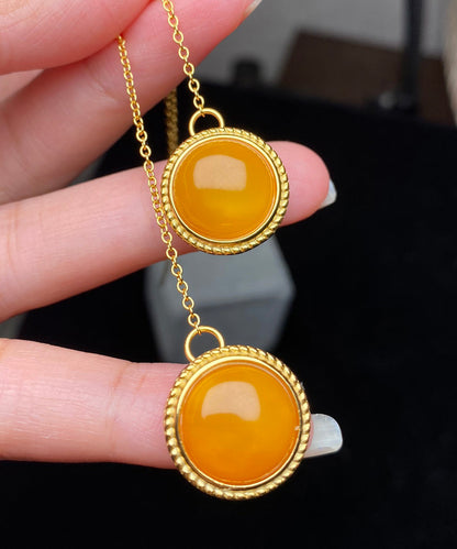 Stilvolle gelbe Sterling Silber Intarsien Blume Bienenwachs Tropfen Ohrringe