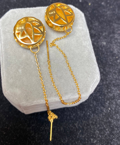 Stilvolle gelbe Sterling Silber Intarsien Blume Bienenwachs Tropfen Ohrringe