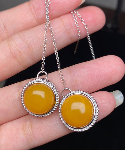 Stilvolle gelbe Sterling Silber Intarsien Blume Bienenwachs Tropfen Ohrringe