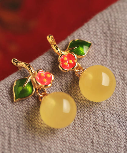 Elegantes pendientes colgantes de cera de abejas esmaltados con sobredorado de plata de ley amarilla