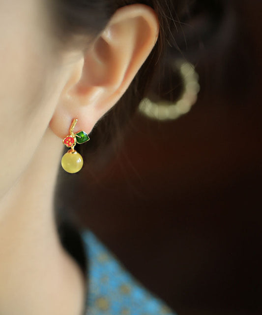 Elegantes pendientes colgantes de cera de abejas esmaltados con sobredorado de plata de ley amarilla