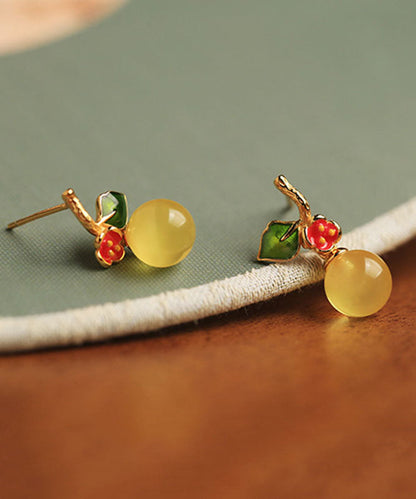 Elegantes pendientes colgantes de cera de abejas esmaltados con sobredorado de plata de ley amarilla