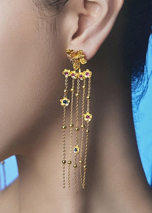 Stilvolle gelbe Sterling Silber Overgild Abnehmbare Kristall Zirkon Quaste Tropfen Ohrringe